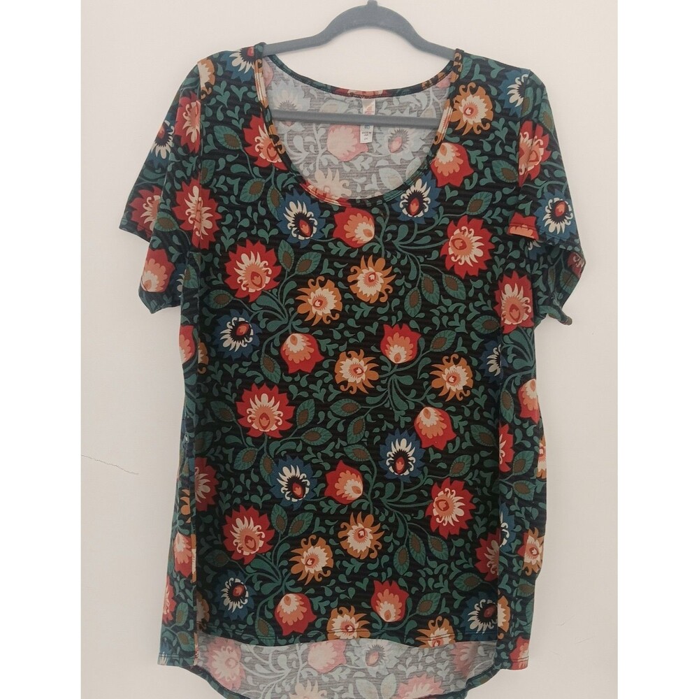 Lularoe Irma Tunic Top 2XL Floral Print High Low Hem Short Sleeve Plus Size Tee